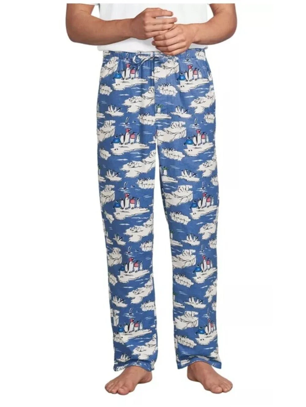 Lands' End Men Flannel Pajama Pants Cobalt Blue Holiday Penguins- Size 3XLT -NWT